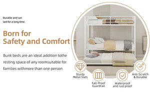 English Elm Heavy-duty Metal Twin over Twin Bunk Bed with Noise-Reducing Design, Safety Rail, Ladder, 350lb Capacity White W1935P300342