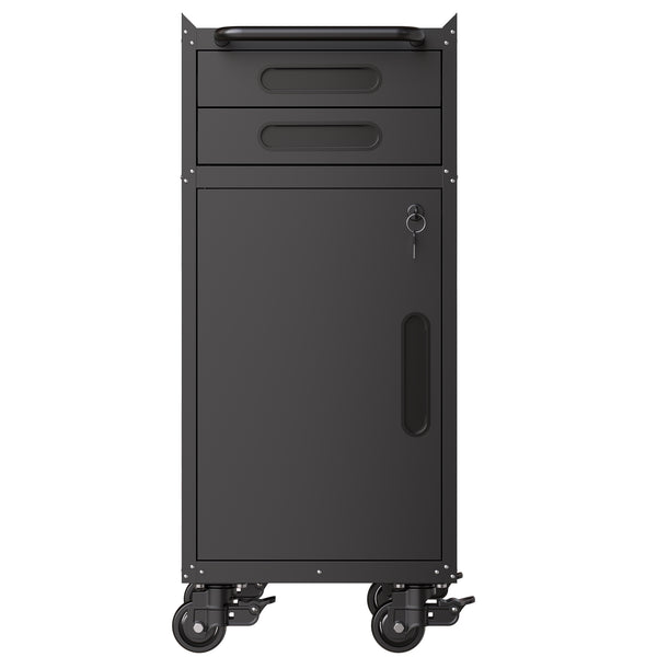 English Elm 34.3" Slim Steel Rolling Tool Cabinet with Locking Door Two Drawers for Garage W2735P428818