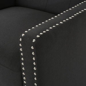 English Elm Classic Club Chair in Dark Grey Fabric with Birch Legs and Push Back Recline 61371.00