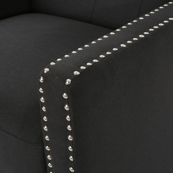 English Elm Classic Club Chair in Dark Grey Fabric with Birch Legs and Push Back Recline 61371.00