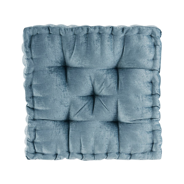 JLA Home Intelligent Design - Poly Chenille Square Floor Pillow Cushion — Plush tufted 20x20 seat pad with scalloped edge, OEKO-TEX safe, coastal-friendly decor Aqua ID31-1526