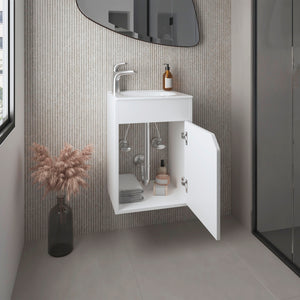 English Elm Bethel Wall Mounted Floating Vanity with Resin Sink Open Shelves White Bath B070P337047