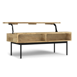 English Elm Reeves Lift Top Coffee Table in Natural Mango Wood with Raffia, Iron Base, Storage & Split Lift Top B136P203457