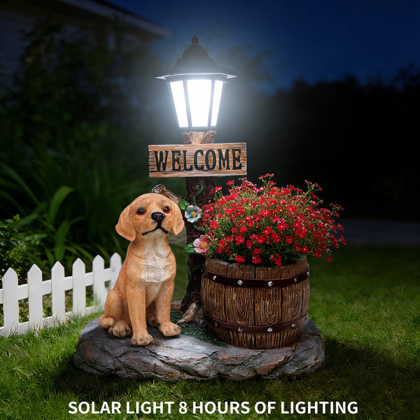 English Elm Labrador Solar Garden Statue with Led Glow and Built-in Succulent Planter Basin W5398P464237