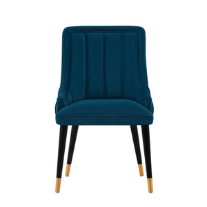 English Elm Eda Solid Wood Upholstered Dining Chair with Velvet & Leatherette, Gold-Tip Legs, 330lb Capacity Dark Blue B365P397692