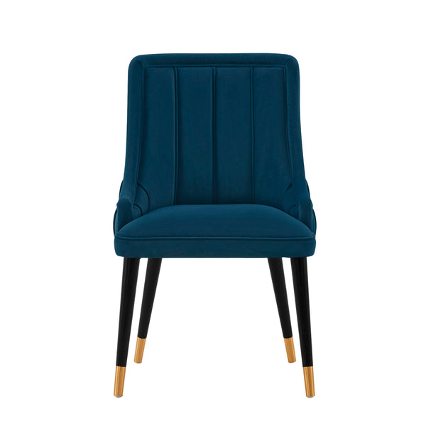 English Elm Eda Solid Wood Upholstered Dining Chair with Velvet & Leatherette, Gold-Tip Legs, 330lb Capacity Dark Blue B365P397692