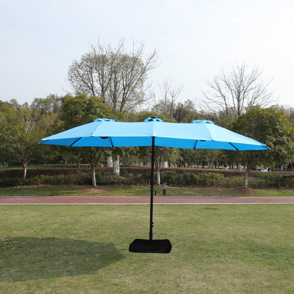 English Elm 15x9ft Double-Sided Rectangular Patio Umbrella with 48 LED Lights, Crank Lift, UV50+ Weatherproof Design Blue W419P145384