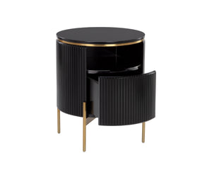 Sunpan Paloma End Table - Luxurious Sculptural Design with Antique Gold Accents for Elegant Interiors Black