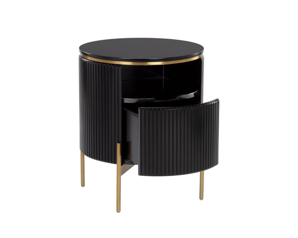 Sunpan Paloma End Table - Luxurious Sculptural Design with Antique Gold Accents for Elegant Interiors Black