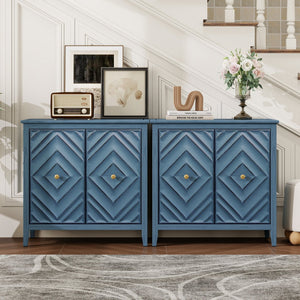 English Elm Geometric Diamond Embossed Sideboard Cabinet Matte Vintage Mdf Entryway Storage Blue W688P364739