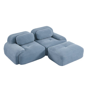 English Elm 82'' Modular L-shaped Sectional Sofa Corduroy Upholstery Curved Arms for Living Rooms Blue W714S01246