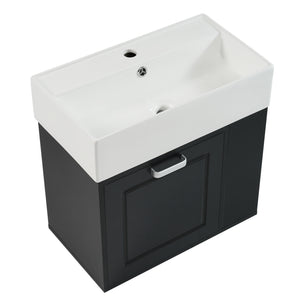 English Elm Christopher Knight Home® - 21.8" Wall-Mounted Bathroom Vanity with Ceramic Sink, Soft-Close Drawer, Adjustable Shelves & Tissue Holder Black N759P292550B