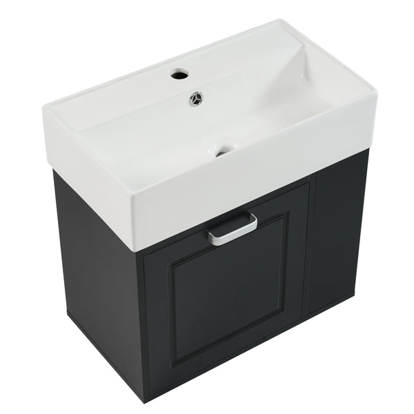 English Elm Christopher Knight Home® - 21.8" Wall-Mounted Bathroom Vanity with Ceramic Sink, Soft-Close Drawer, Adjustable Shelves & Tissue Holder Black N759P292550B