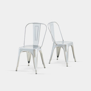 English Elm Set Of 2 Stackable High-Gloss Silver Metal Dining Chairs For Indoor/Outdoor Use - Modern & Durable B347P383377-GIGA