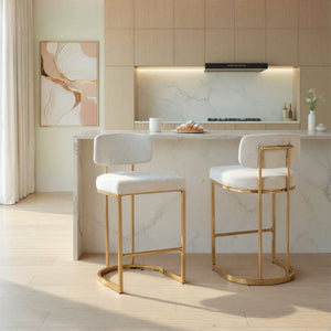English Elm Fixed-height Barstools Powder Coated Steel Frame Brown Upholstered Seat Set of Two Cream B202P471212
