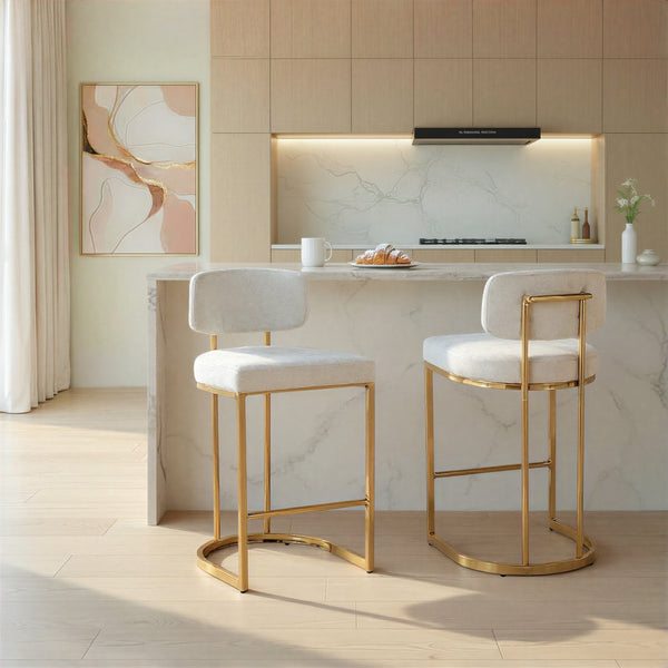 English Elm Fixed-height Barstools Powder Coated Steel Frame Brown Upholstered Seat Set of Two Cream B202P471212