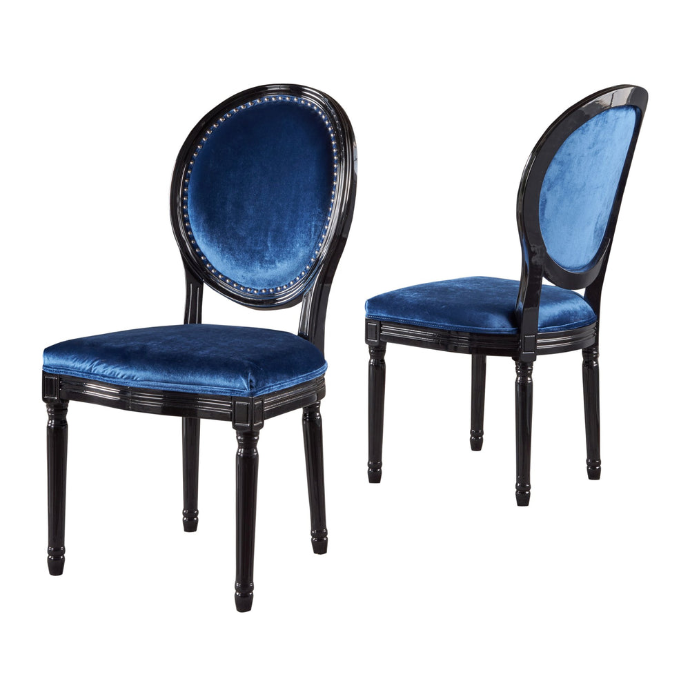 English Elm Christopher Knight Home® - KD Velvet Dining Chairs Set of 2 in Navy Blue – Plush Upholstery, Birch Frame, Gloss Black Legs, Classic Modern Blend 61363.00