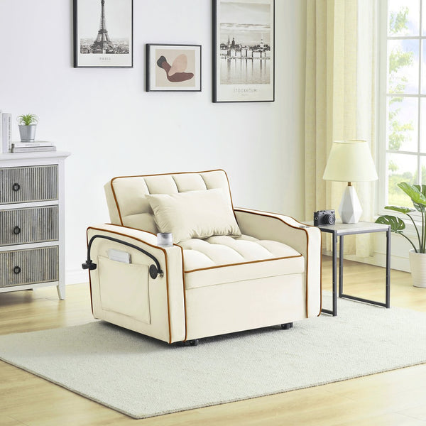 English Elm Sofa Convertible Sleeper Chair with Adjustable Back and Serpentine Spring Support W2564P462078