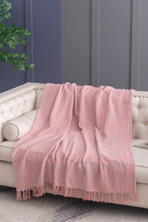 English Elm 50X60" Decorative Pink Cotton Throw Blanket Set With Tassels - Stylish, Soft, And Versatile Comfort! W2078P345504