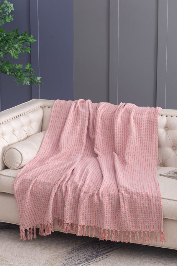 English Elm 50X60" Decorative Pink Cotton Throw Blanket Set With Tassels - Stylish, Soft, And Versatile Comfort! W2078P345504