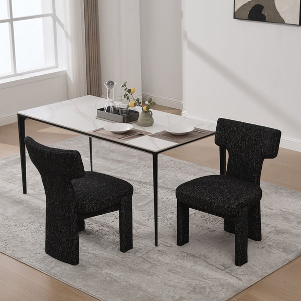 English Elm 22.05" Modern Upholstered Chenille Dining Chair Set of 2 with Rubberwood Legs, Armless Curved Back Elegant Seating Black+Grey W3189P351394