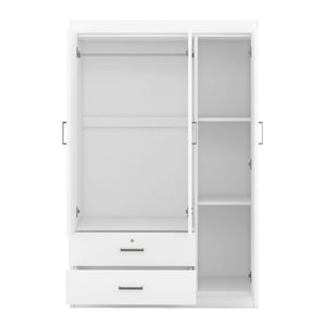 English Elm 3-door Wardrobe with Full Length Mirror Lockable Drawer and Bedroom Shelf Storage White LP006601AAK