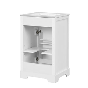 English Elm 20" Bathroom Vanity with Ceramic Sink, MDF Construction, Soft-Closing Door, Storage Rack & Shelf White N725P218017K
