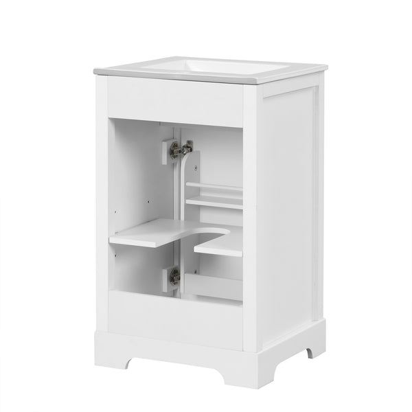 English Elm 20" Bathroom Vanity with Ceramic Sink, MDF Construction, Soft-Closing Door, Storage Rack & Shelf White N725P218017K