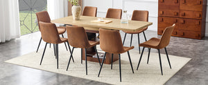 English Elm Scalable Extendable Dining Set Eight Upholstered Chairs Walnut Base Modern Room W1151S04689