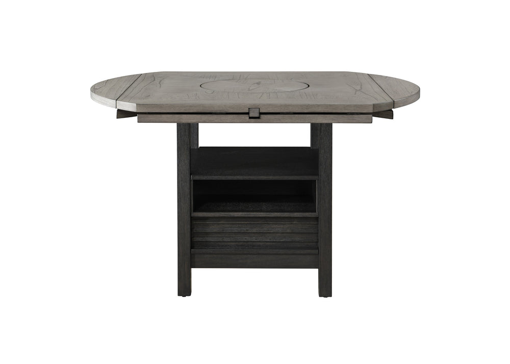 English Elm 1pc Farmhouse Contemporary Counter Height Table with Turntable, Drop Leaves, Built-In Shelves, 46"-60" natural grain black-gray finish B2741S00314