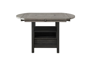 English Elm 1pc Farmhouse Contemporary Counter Height Table with Turntable, Drop Leaves, Built-In Shelves, 46"-60" natural grain black-gray finish B2741S00314