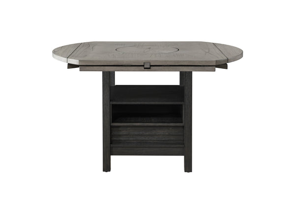 English Elm 1pc Farmhouse Contemporary Counter Height Table with Turntable, Drop Leaves, Built-In Shelves, 46"-60" natural grain black-gray finish B2741S00314