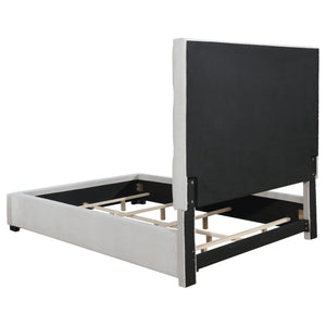 English Elm Frances Beige Tufted Queen Panel Bed – Luxurious Velvet Upholstered Frame For Modern Bedrooms B062S01098