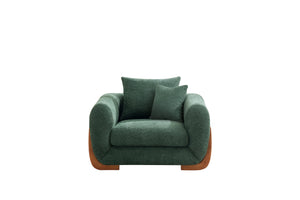 English Elm Upholstery Sherpa Tweed Armchair with Oak Legs for Living Room - Deep 27.5" Lounge Seat, Removable Cushion Green W2817P331378