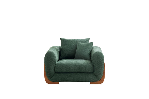 English Elm Upholstery Sherpa Tweed Armchair with Oak Legs for Living Room - Deep 27.5" Lounge Seat, Removable Cushion Green W2817P331378