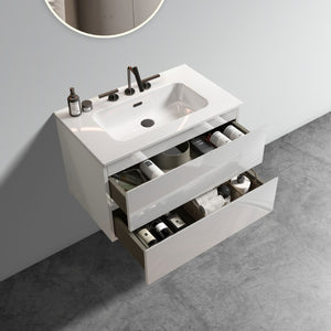 English Elm Tia 30" Glossy White Floating Bathroom Vanity With Ceramic Sink & Soft-Closing Drawers, Easy Install W1865S00065-GIGA