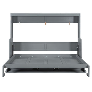 English Elm Queen Murphy Bed With Hydraulic Lift & Foldable Desk - Stylish Space-Saving Solution In Gray N820S10033E-GIGA