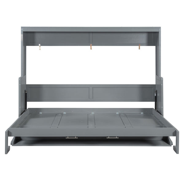 English Elm Queen Murphy Bed With Hydraulic Lift & Foldable Desk - Stylish Space-Saving Solution In Gray N820S10033E-GIGA