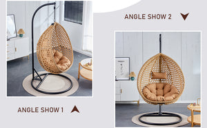 English Elm 76.8-inch Hand Woven Rattan Egg Swing Chair Indoor Outdoor with Cushion Lumbar Pillow Yellow W1512P498594