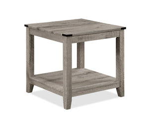English Elm Rustic 3-Piece Gray Brown Cocktail Table Set with Shelf Rectangular Coffee + 2 Square End Tables, Retro Charm for Living Room B011P244325
