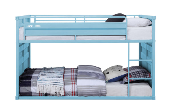 English Elm Cargo Aqua Metal Twin/Twin Bunk Bed with Slat System & Safety Guardrail, Right Ladder, 330lb Capacity B2726S00344