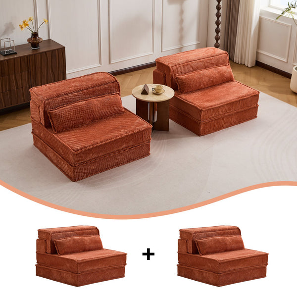 English Elm Compression Oversized Modular Sofa Bed - Versatile Floor Seating With Memory Foam & Pillows, Orange W3723S00046