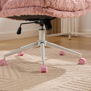 English Elm W26.4 Extra-Wide Faux Fur Office Chair with Metal Base, Ergonomic 360° Swivel, Adjustable Comfort Pink W1143P369104