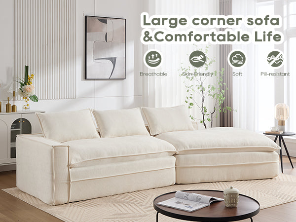 English Elm Modern Minimalist Modular Sectional Sofa - Plush Cloud Couch With Right-Facing Chaise For Cozy Living Spaces W2959S00014