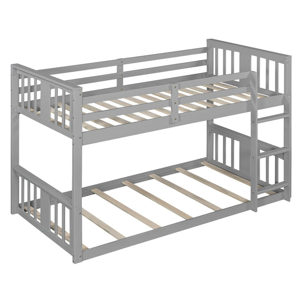 English Elm Twin Over Kids Bunk Bed Solid Pine Frame Gray Finish with Safety Guardrail N708P242163E