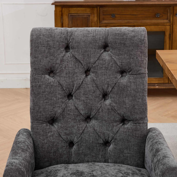 English Elm Upholstered Chenille Club Dining Chair Tufted High Back with Curved Solid Wood Legs Gray W1143P449348