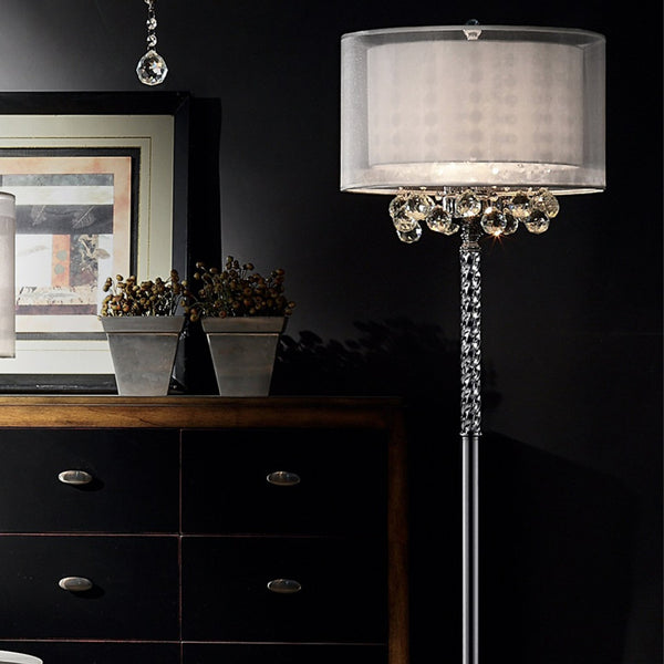 English Elm 62.5" Moiselle Floor Lamp with Silver Crystal Accents, 62.5" Tall Elegant Metal Base & Shade B072116226