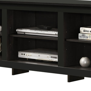 English Elm Tropea 58 Inch Open Shelf Media Console with Oak Finish and Cord Management B2749P413251