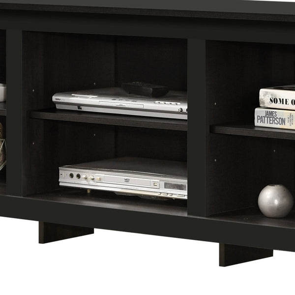 English Elm Tropea 58 Inch Open Shelf Media Console with Oak Finish and Cord Management B2749P413251
