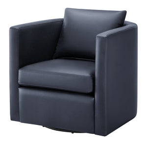 English Elm Sutton Midnight Blue Faux Leather Swivel Barrel Chair — Ultra-Soft Performance, Stain-Resistant, 360° Comfort B050P322588